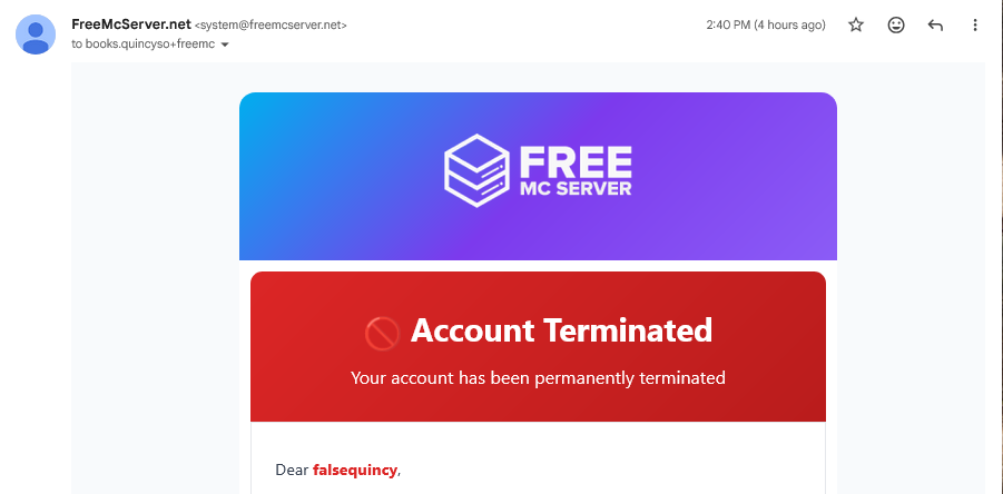 freemcserver.net ban e-mail